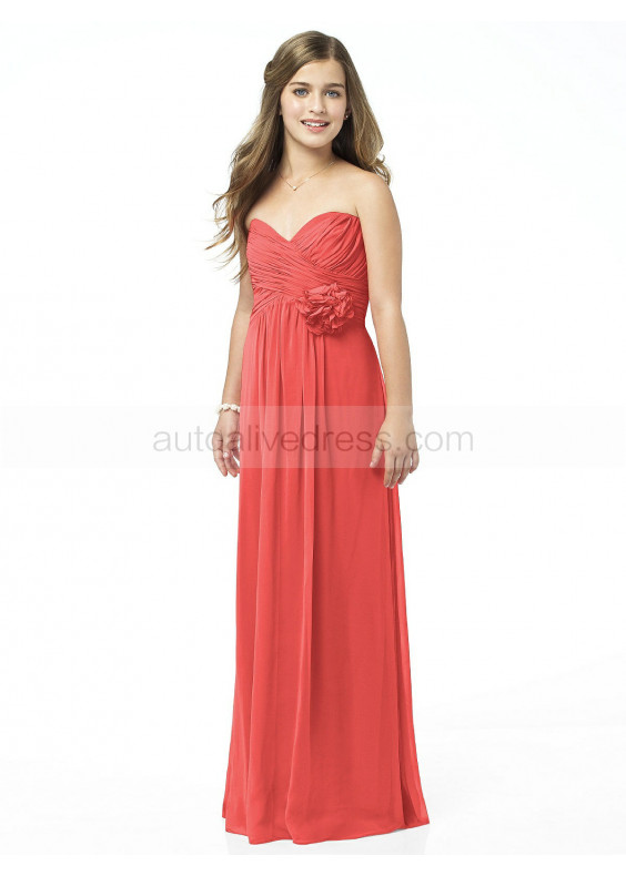 Sweetheart Neck Coral Chiffon Boho Junior Bridesmaid Dress